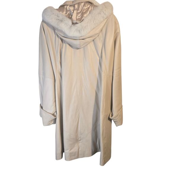 NWT Images by Damselle Premium Lamb Leather Nude Coat w/ Detachable Fox Fur Hood - Picture 2 of 15
